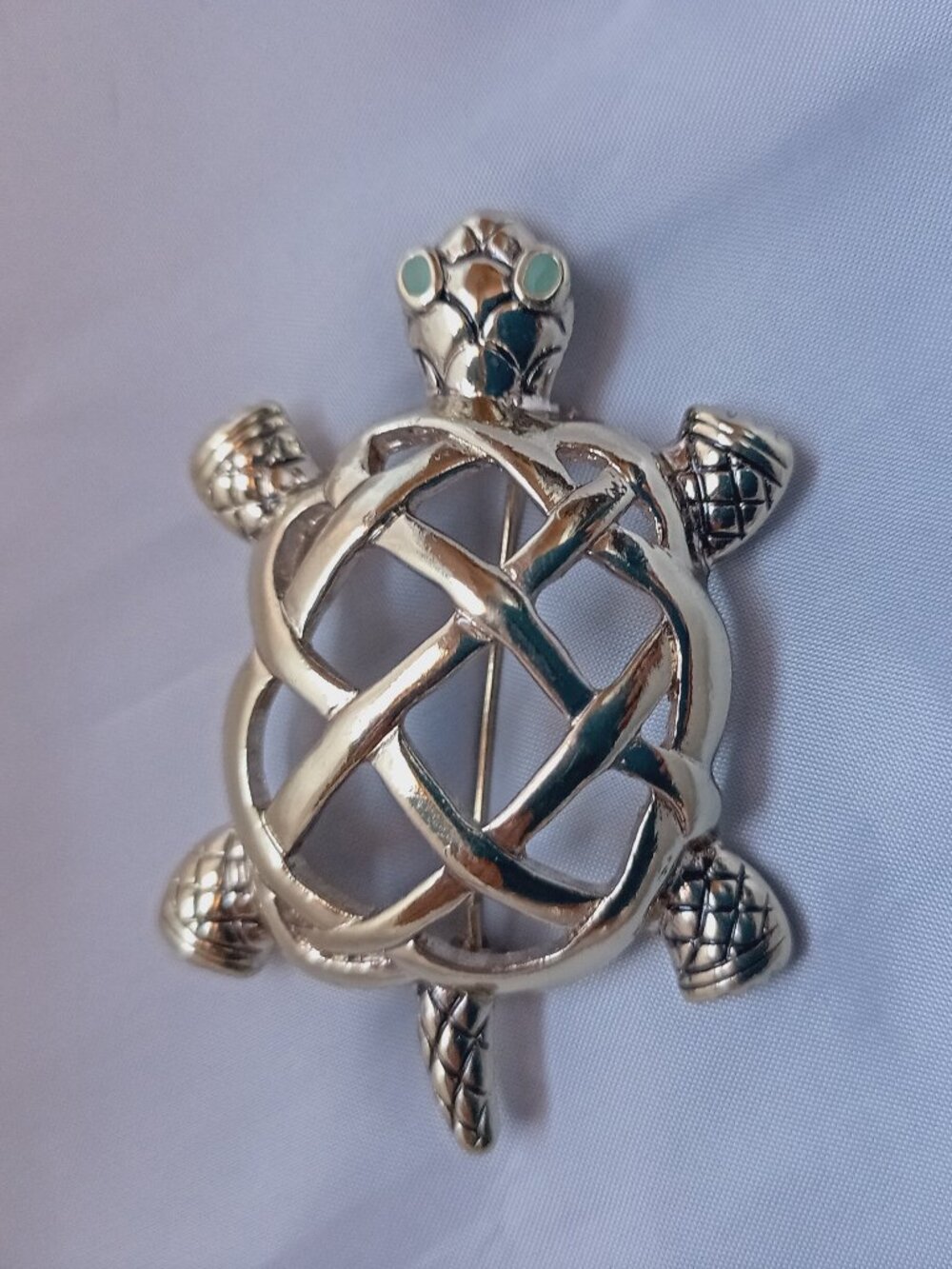 Napier Basket Weave Turtle Brooch Green Eye Variant